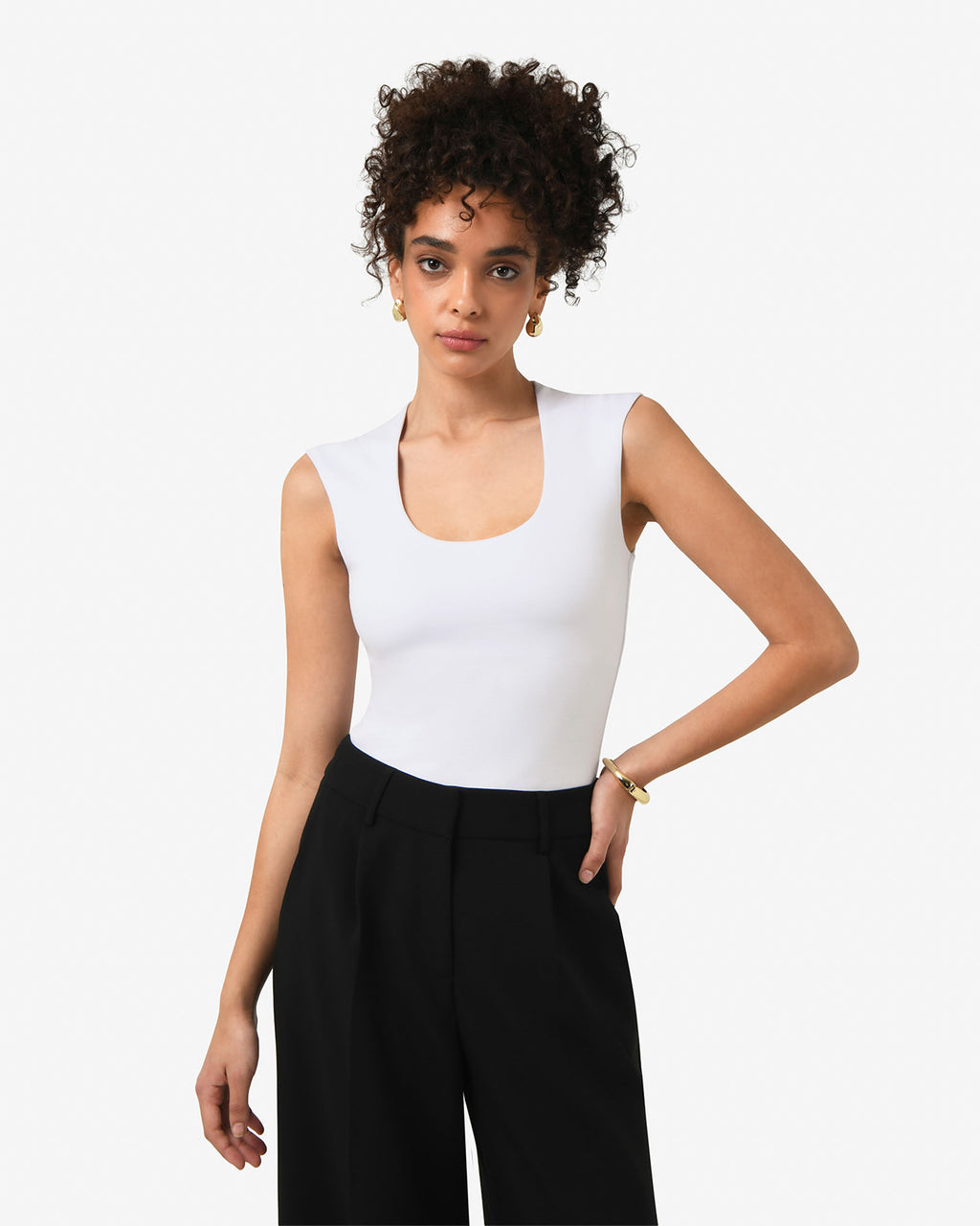 Soho Scoop Neck Top in ivory — close-up view