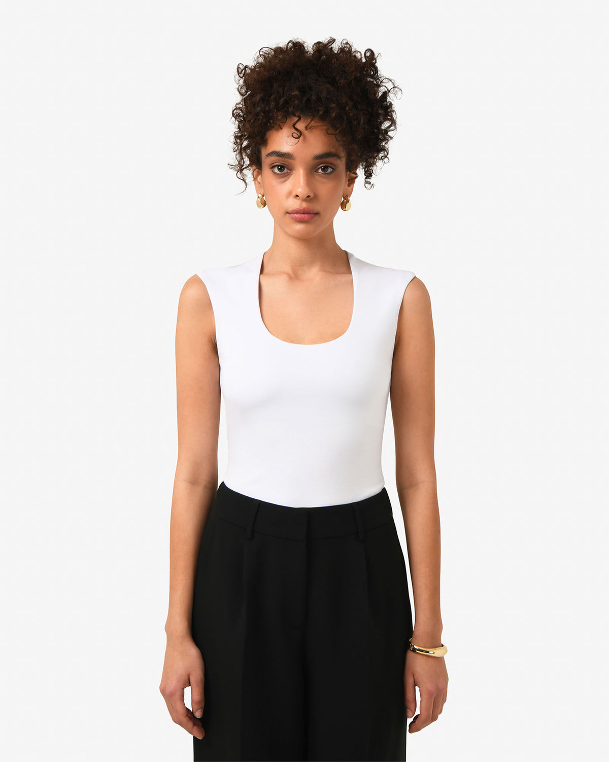 Soho Scoop Neck Top in ivory — close-up view 2