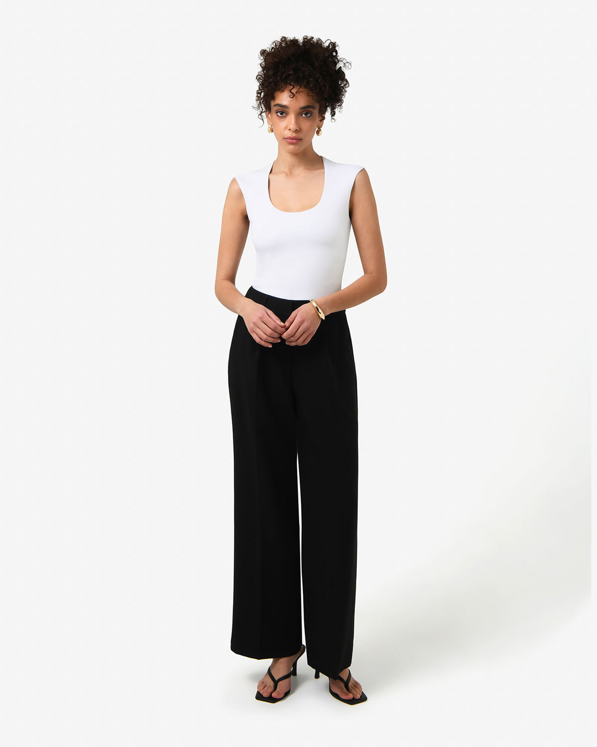 Soho Scoop Neck Top in ivory — full-length view