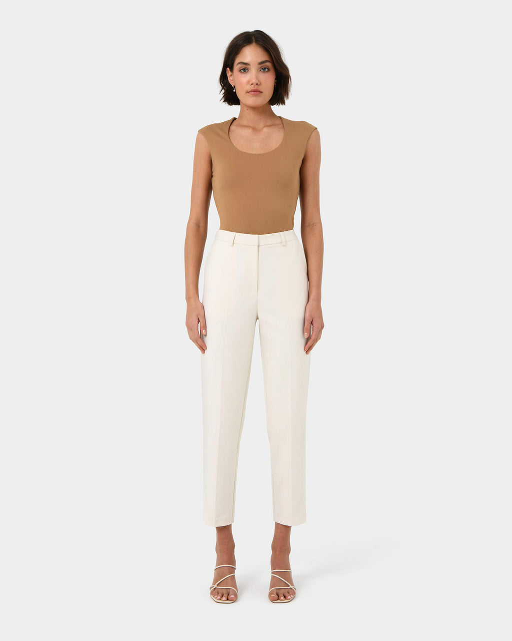 Soho Scoop Neck Top in light camel — full-length view