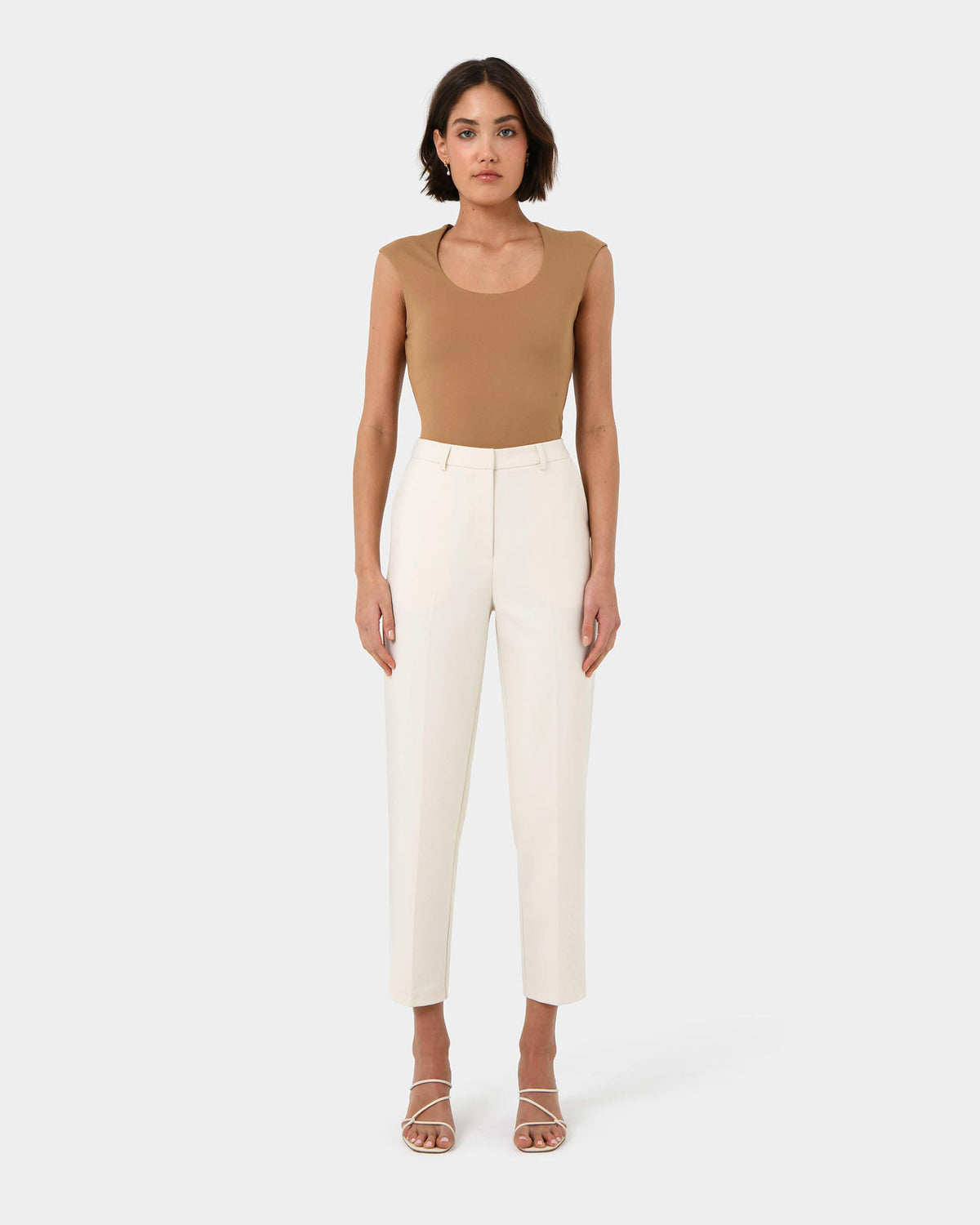 Soho Scoop Neck Top in light camel — full-length view