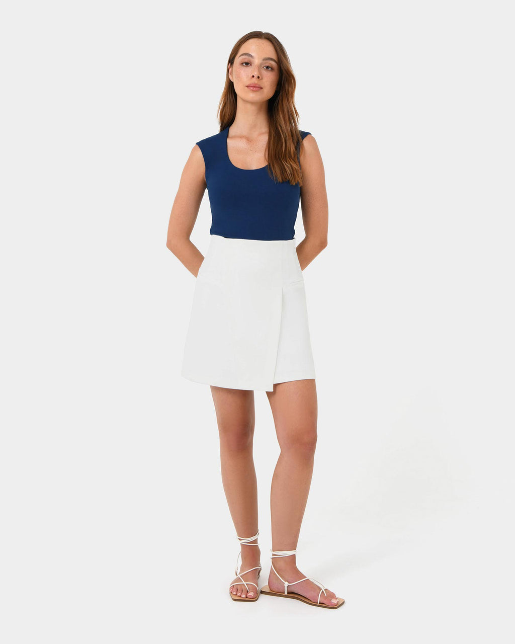 Soho Scoop Neck Top in navy — full-length view