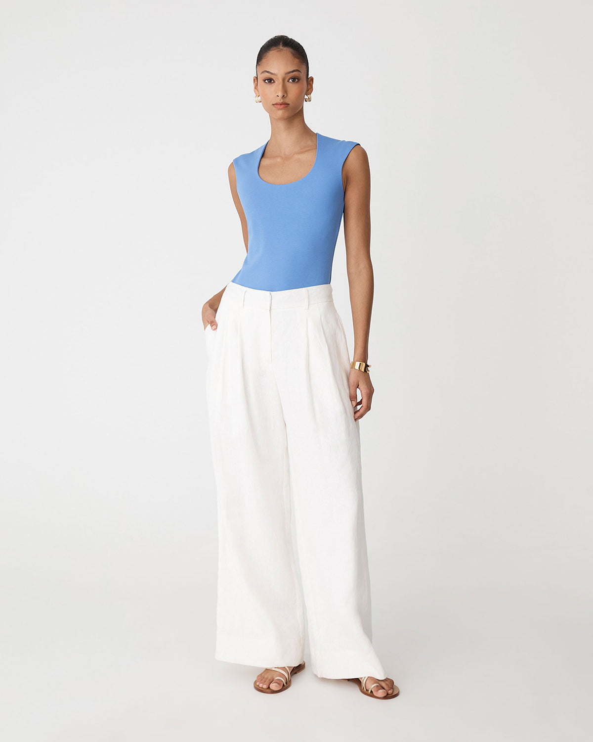 Soho Scoop Neck Top in periwinkle — full-length view