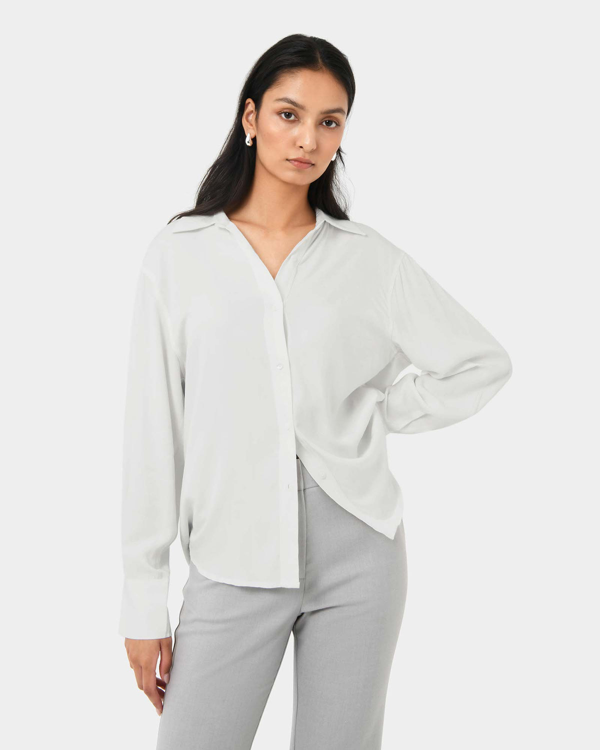 Marseille Button Up Blouse in ivory — close-up view