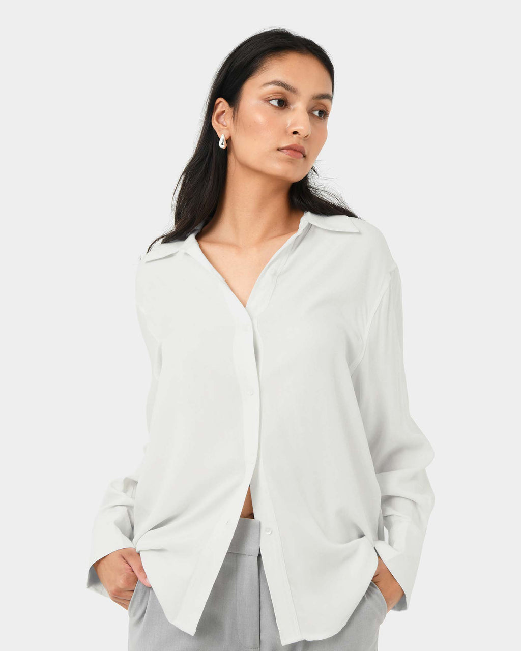 Marseille Button Up Blouse in ivory — close-up view 2