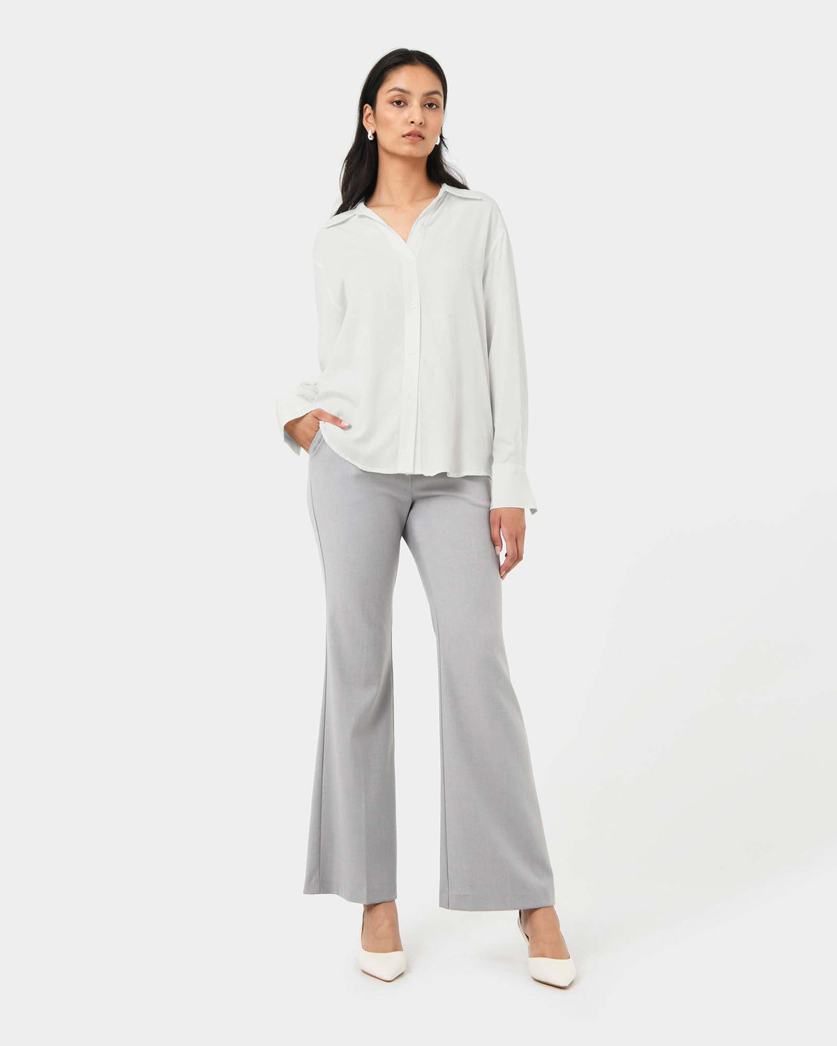 Marseille Button Up Blouse in ivory — full-length view