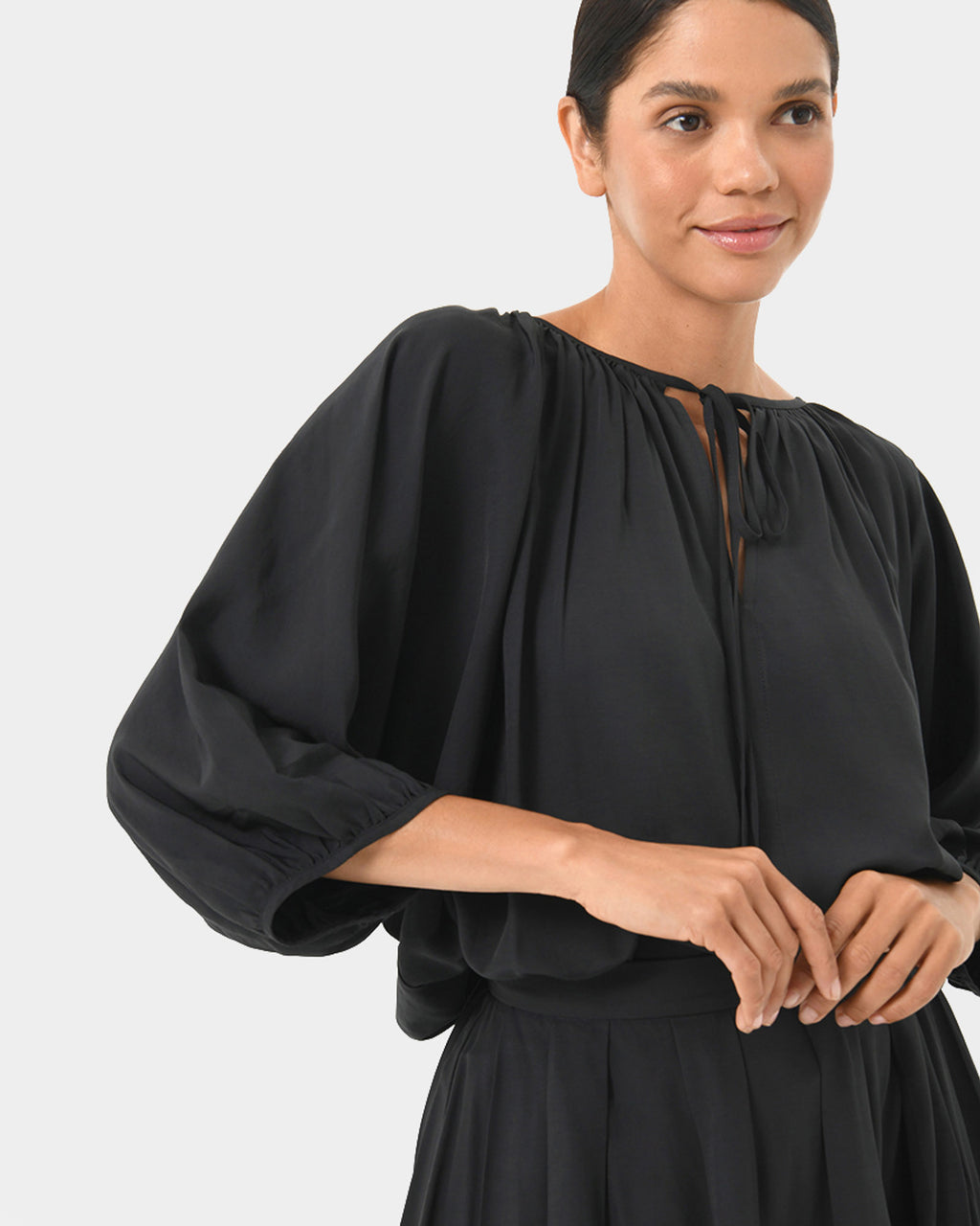 Annalia Dolman Sleeve Top in black — close-up view