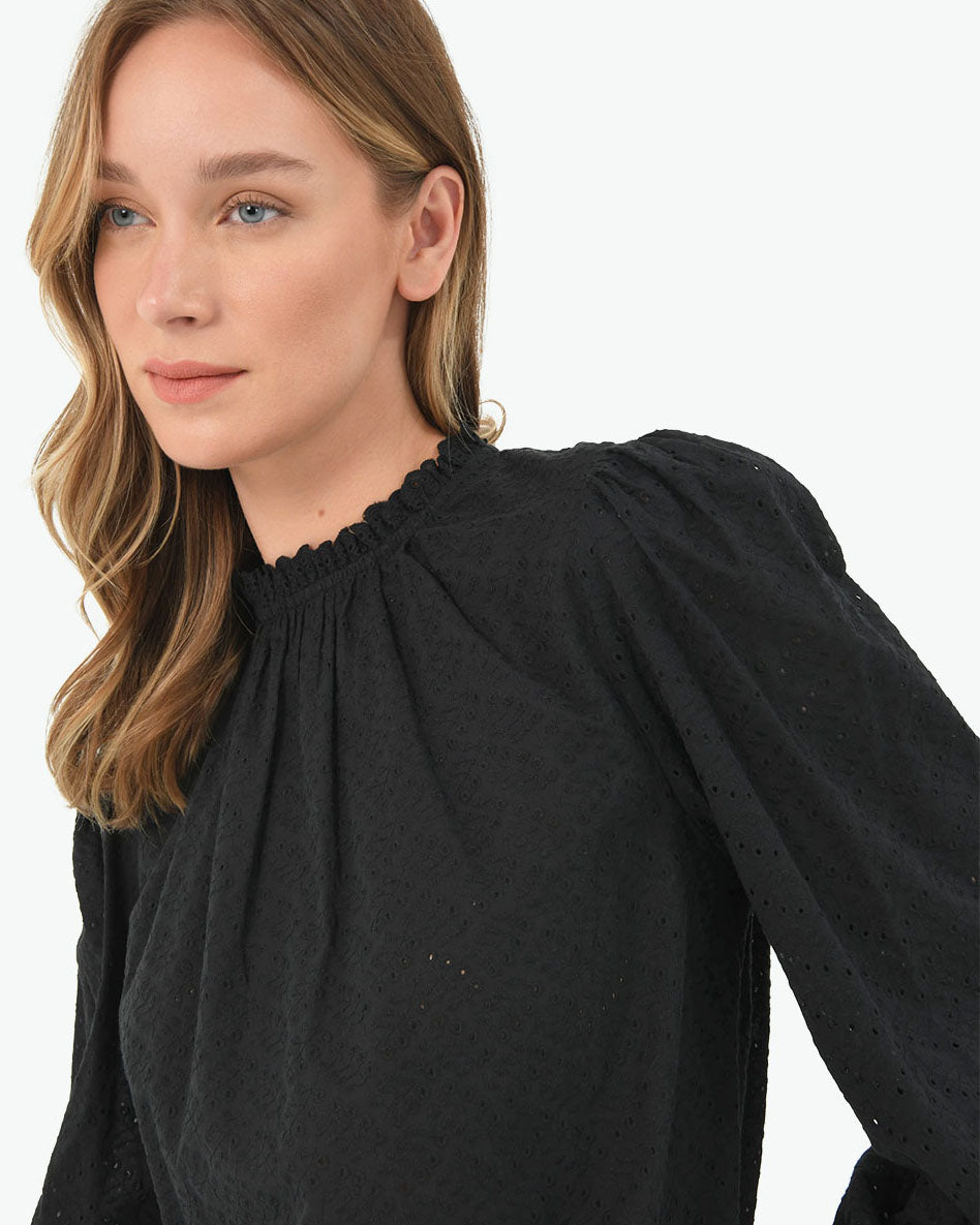 River Cotton Crochet Top in black — fabric detail