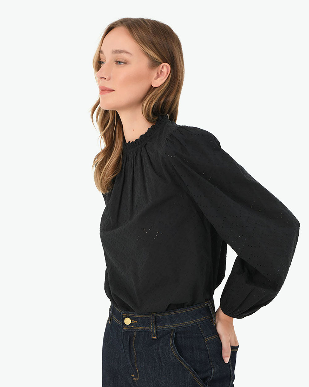 River Cotton Crochet Top in black — side view