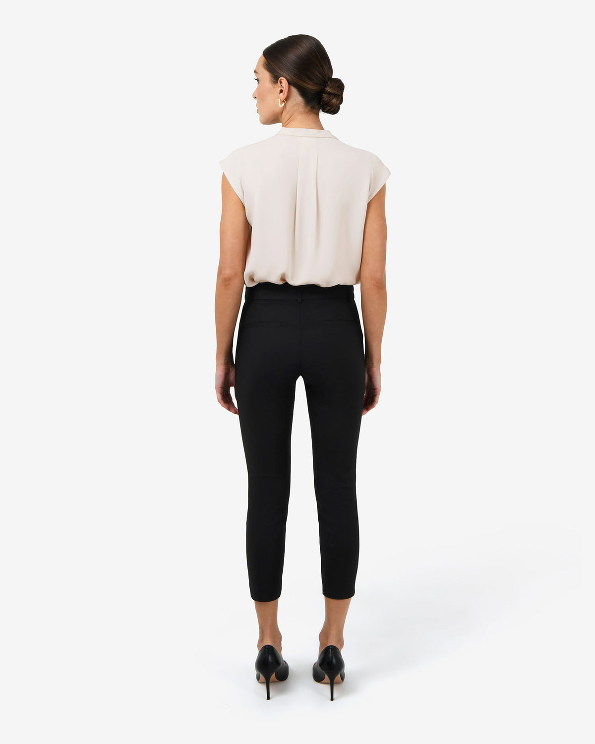 Adelaide V-Neck Cap Sleeve Top in ecru — back view