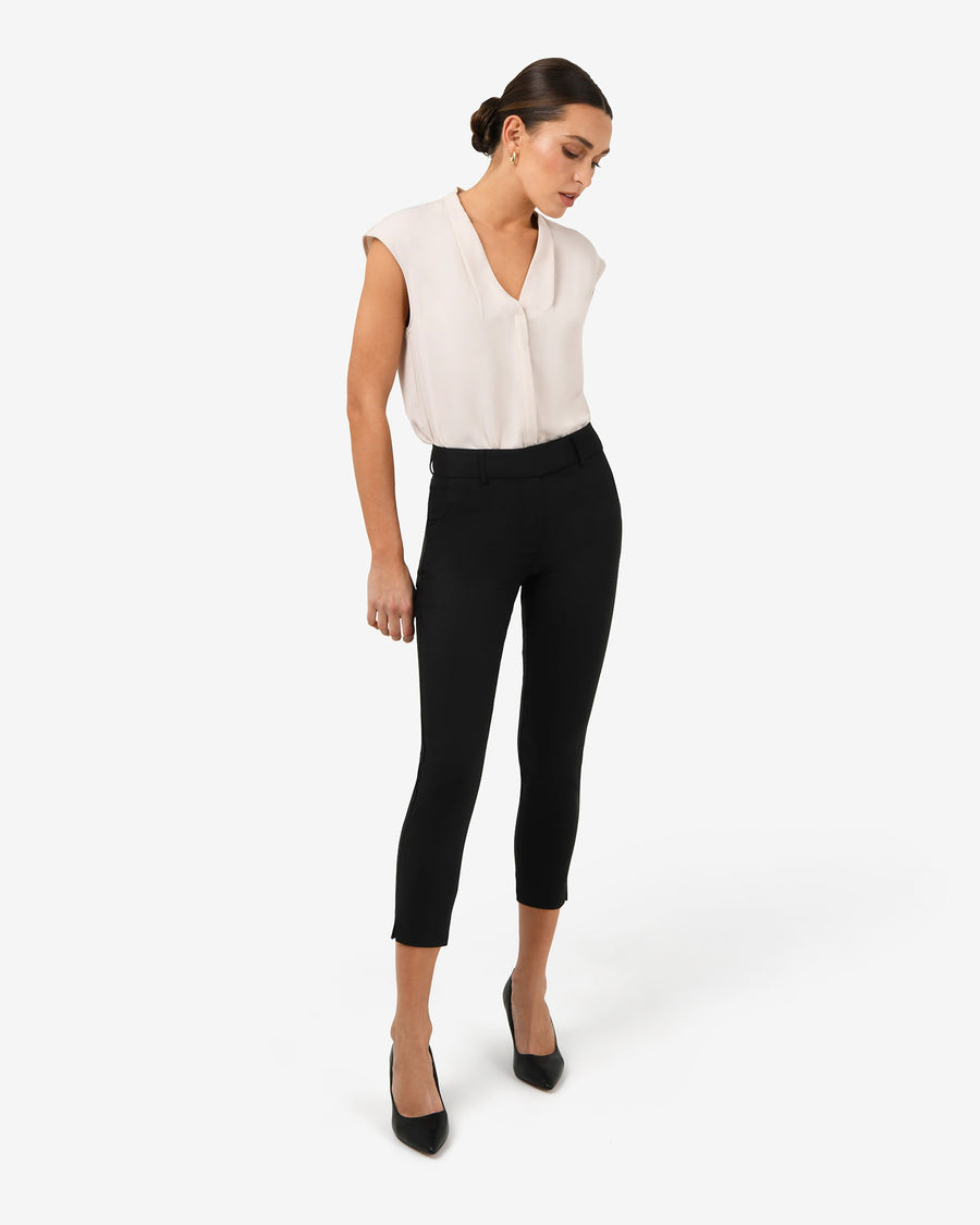 Adelaide V-Neck Cap Sleeve Top in ecru — full-length view