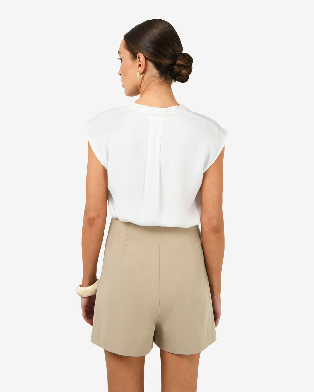 Adelaide V-Neck Cap Sleeve Top in ivory — back view