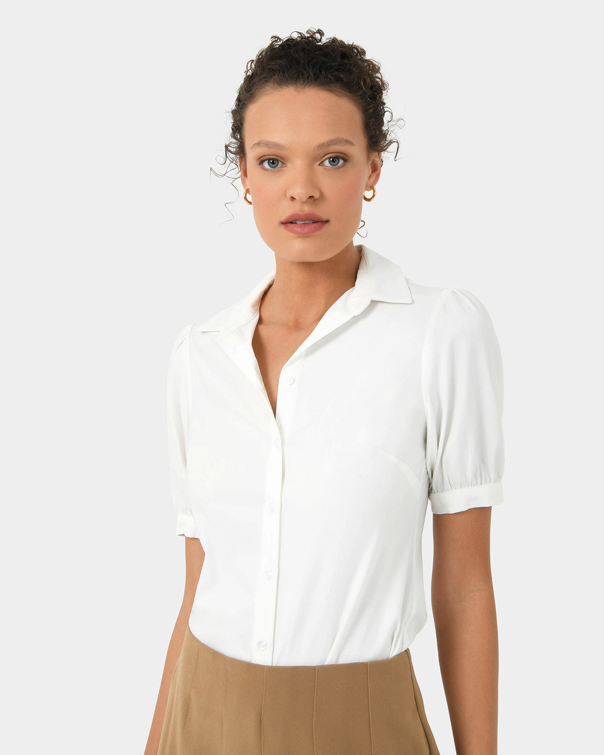 Morgan Short Sleeve Blouse in ivory — close-up view