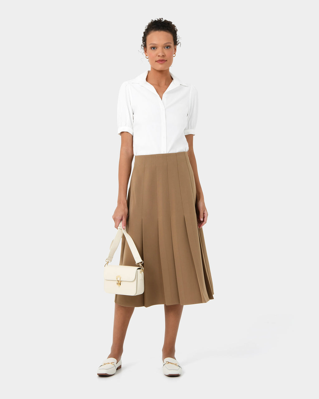 Morgan Short Sleeve Blouse in ivory — full-length view