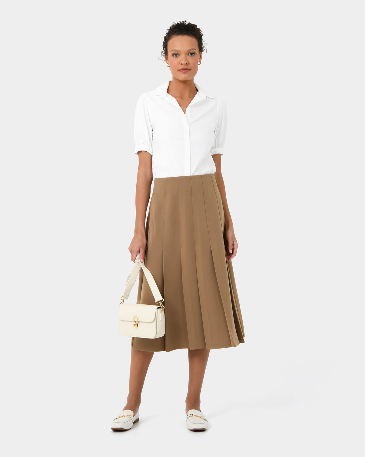 Morgan Short Sleeve Blouse in ivory — full-length view
