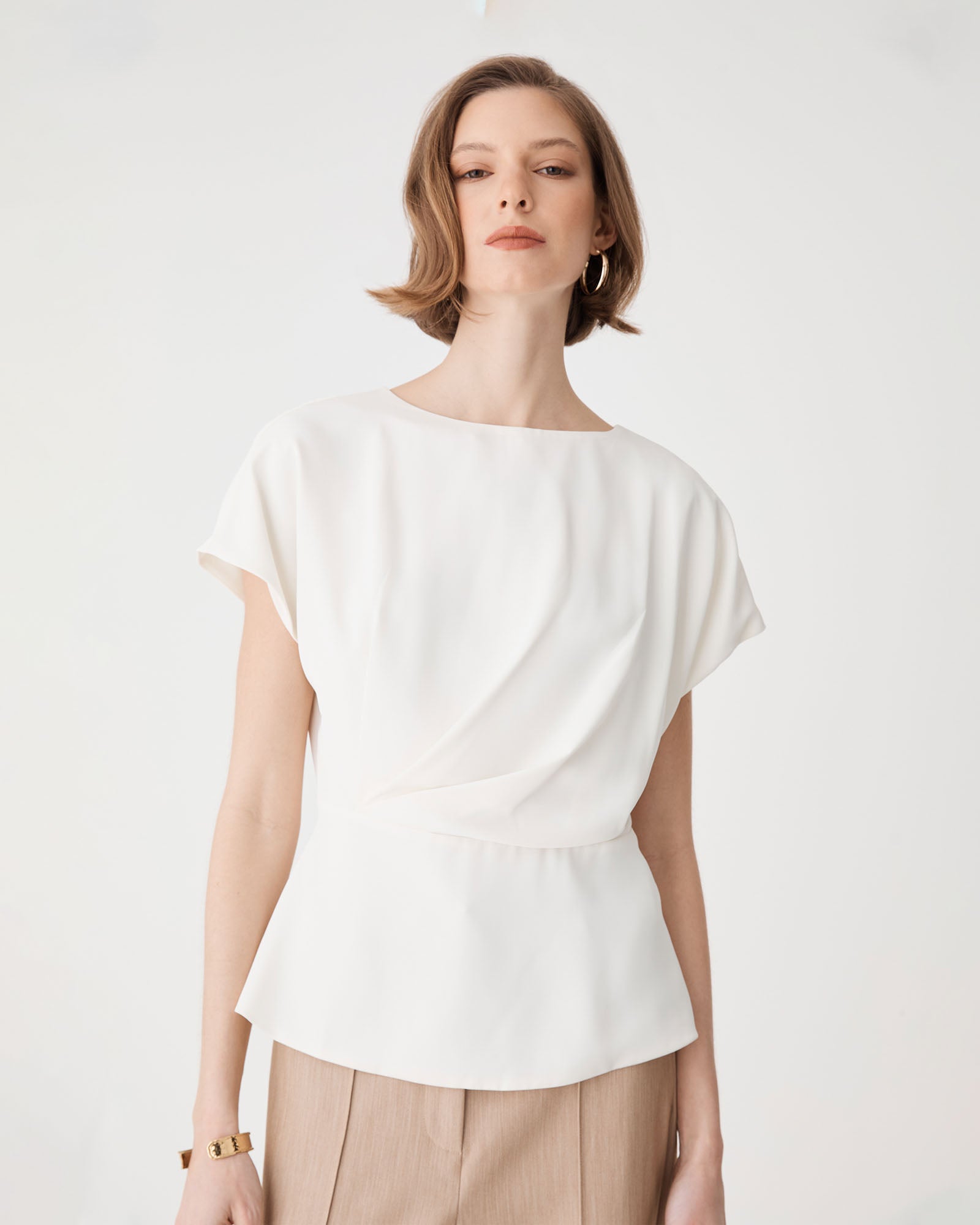 Bonnie Gathered Peplum Top Ivory | Women's Tops | Forcast