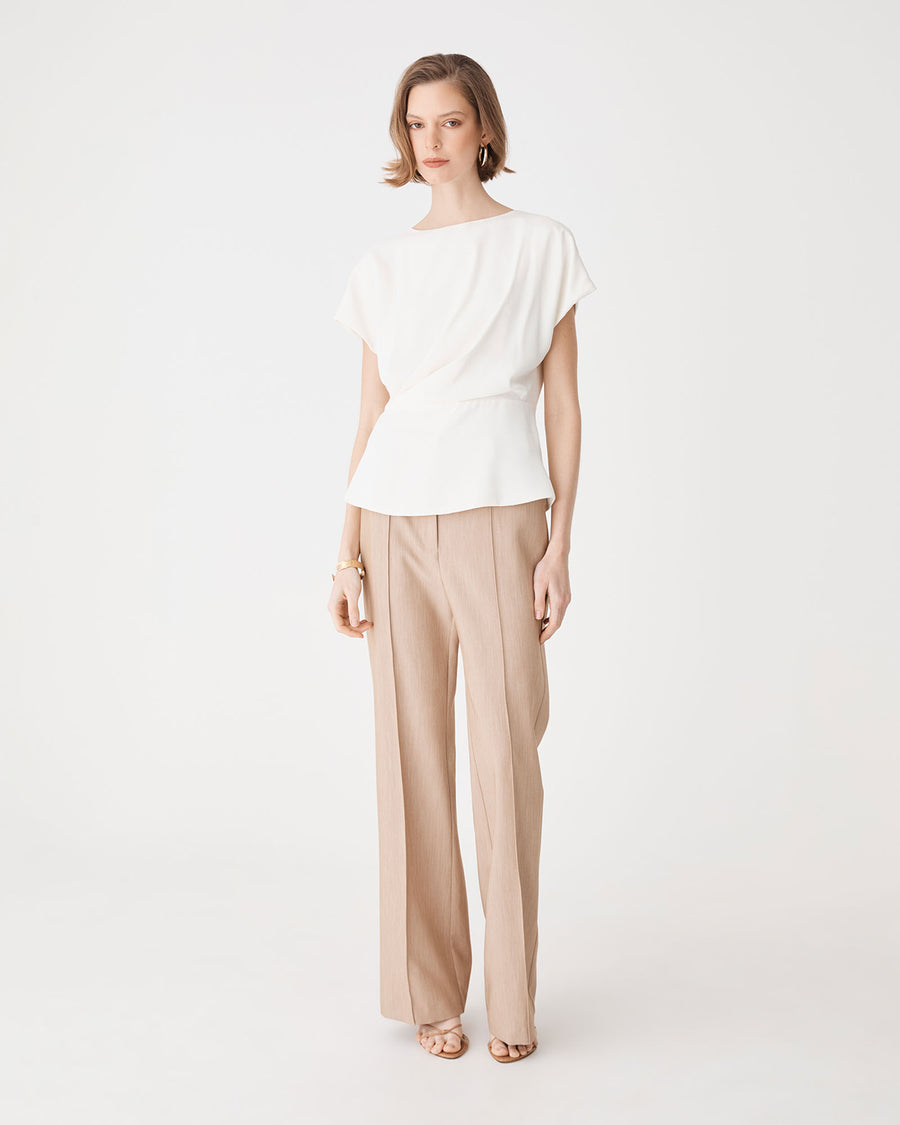 Bonnie Gathered Peplum Top in ivory — full-length view