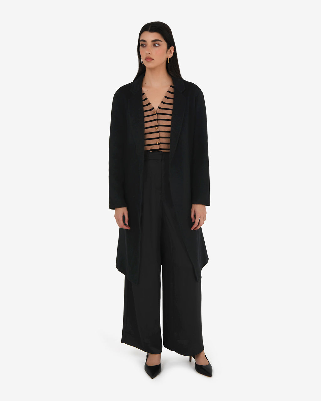 Collins Wool Blend Coat in black — full-length view