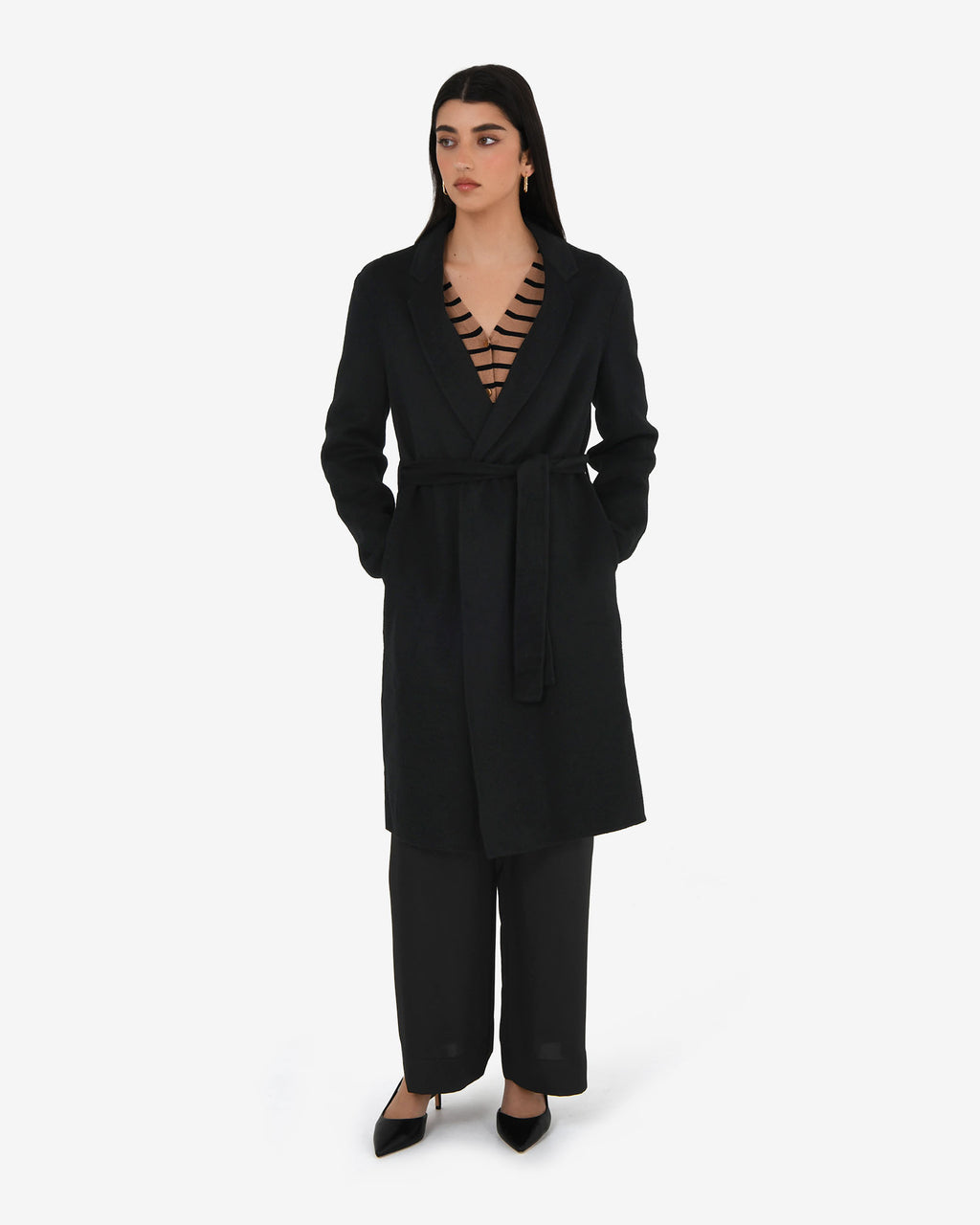 Collins Wool Blend Coat in black — full-length view 2