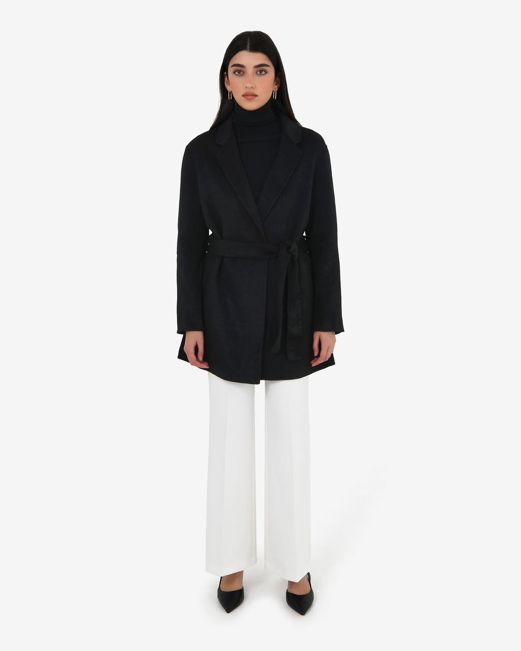 Collins Wool Short Coat in black — full-length view