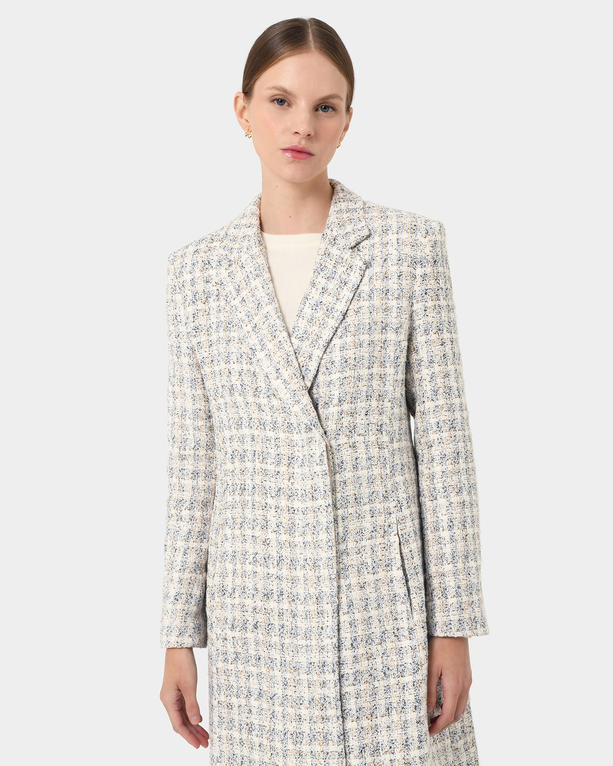 Amal Tweed Coat in multi — close-up view 2