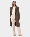 Marjorie Double Breasted Coat in taupe — full-length view