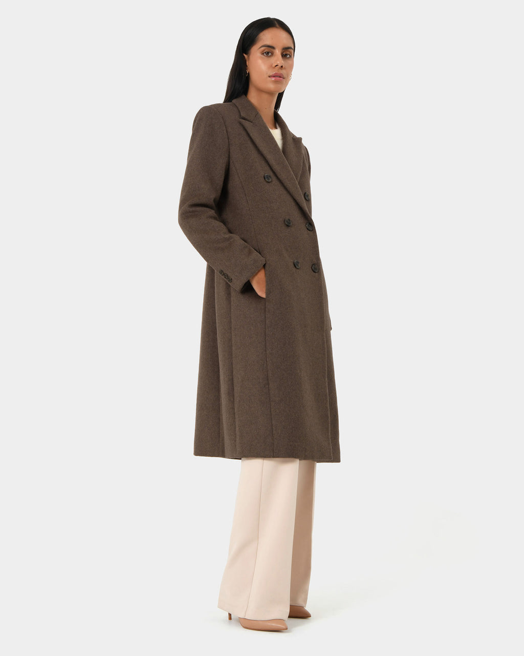 Marjorie Double Breasted Coat in taupe — side view