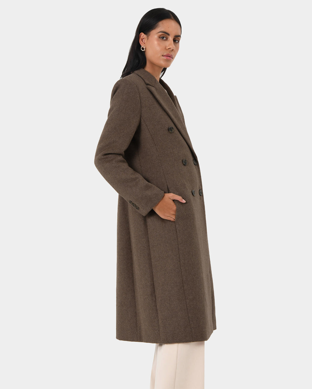 Marjorie Double Breasted Coat in taupe — side view 2