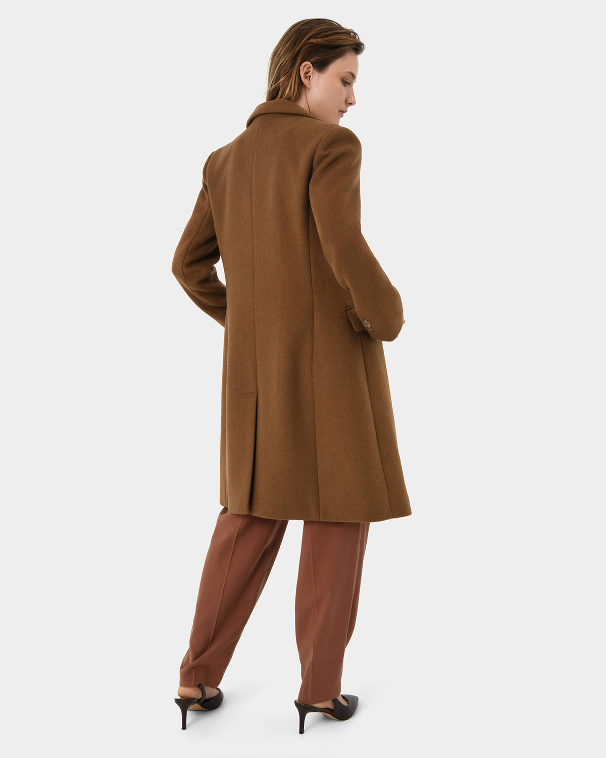 Sanvi Chesterfield Wool Coat in camel — back view