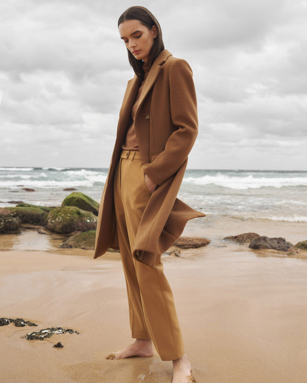 Sanvi Chesterfield Wool Coat in camel — alternate view