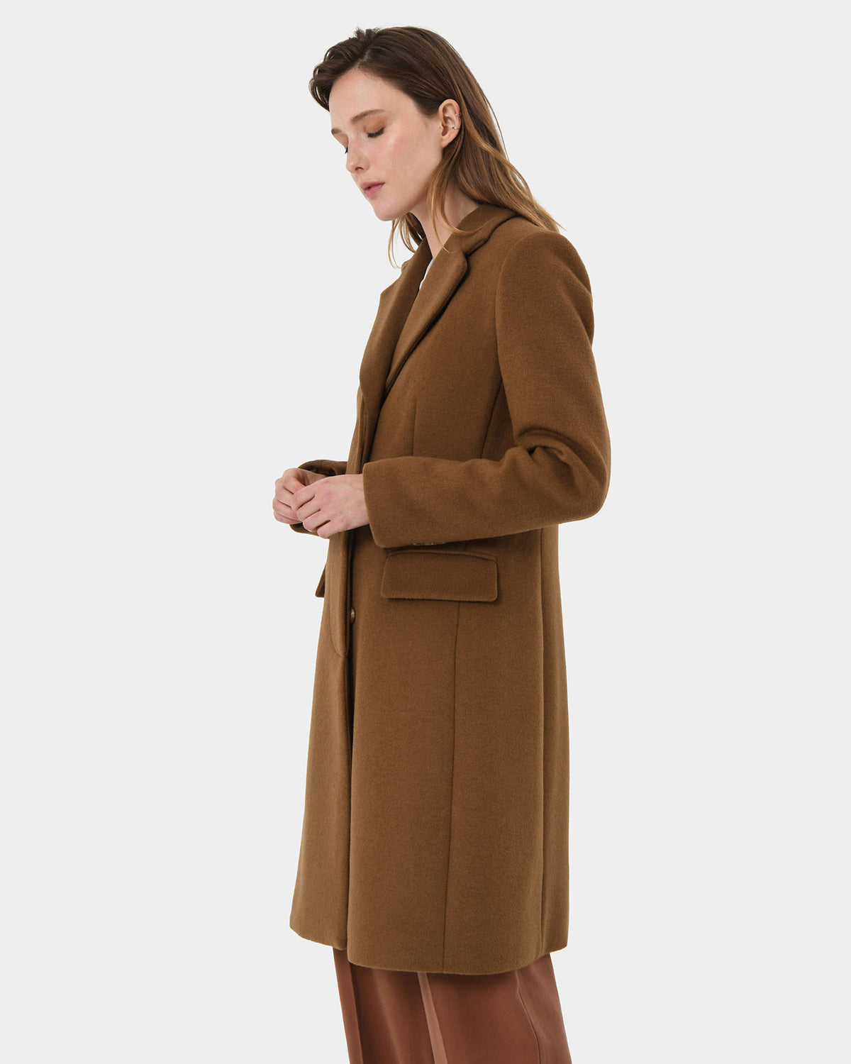 Sanvi Chesterfield Wool Coat in camel — side view