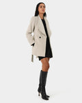Aileen Double Breast Wrap Coat in oatmeal — full-length view