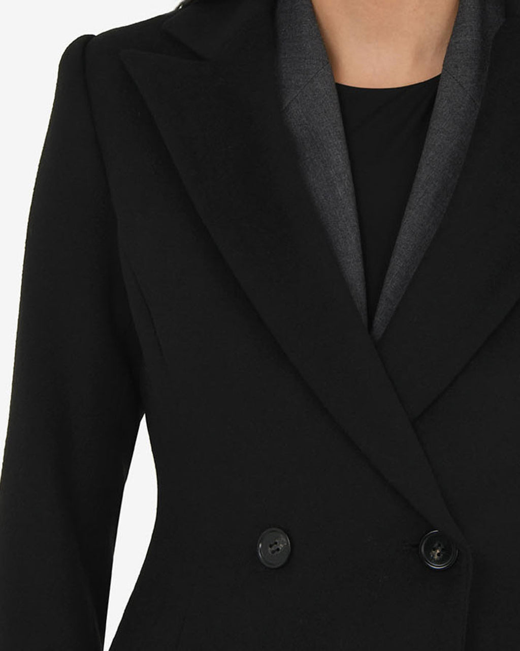 Skylar Hourglass Coat in black — fabric detail
