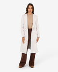 Skylar Hourglass Coat in cream — full-length view