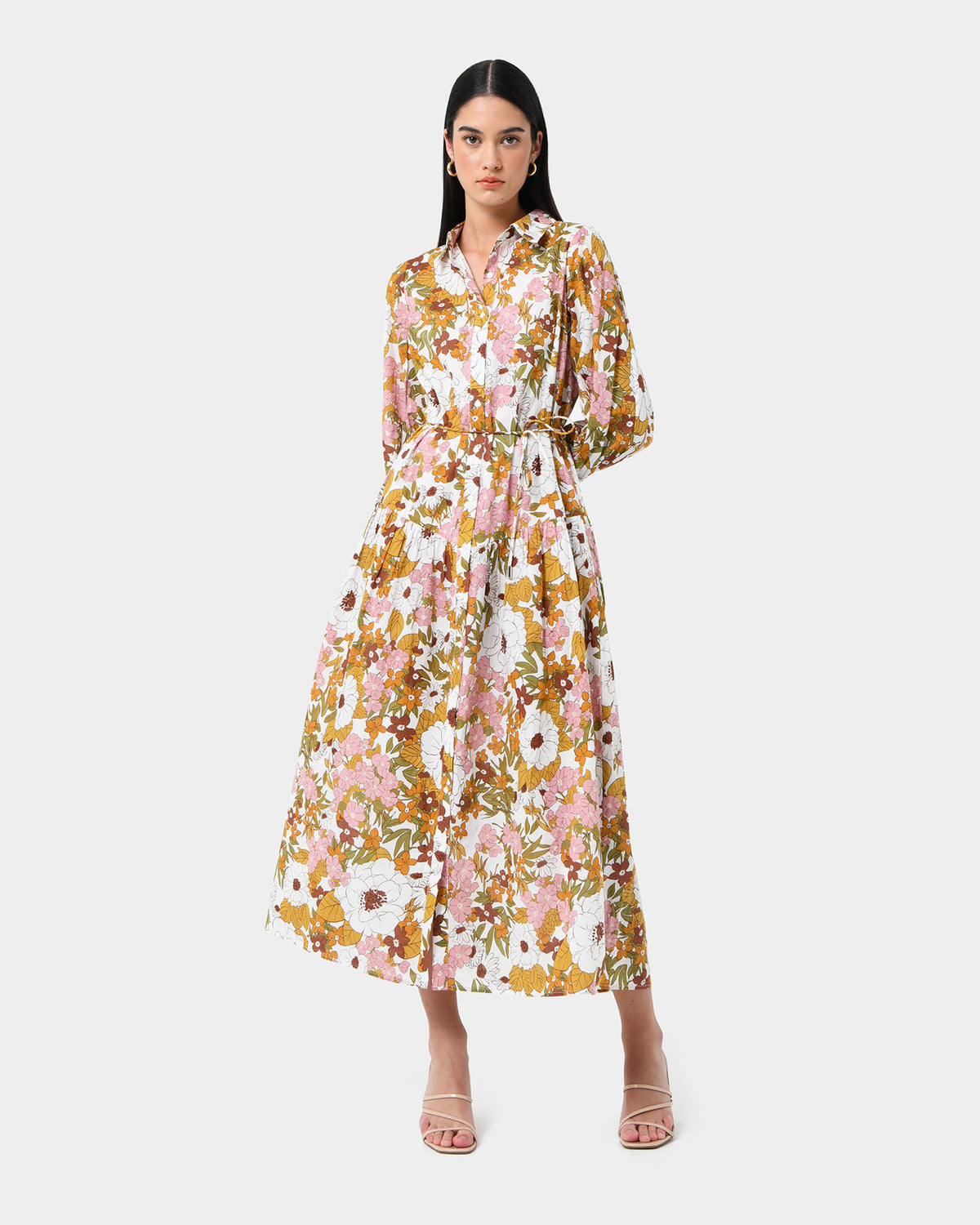 Blythe Printed Cotton Dress in multi — full-length view