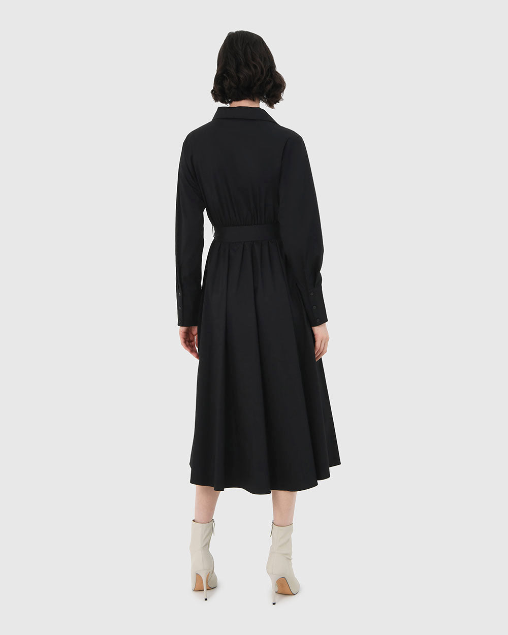 Mazie Cotton Shirt Dress in black — back view