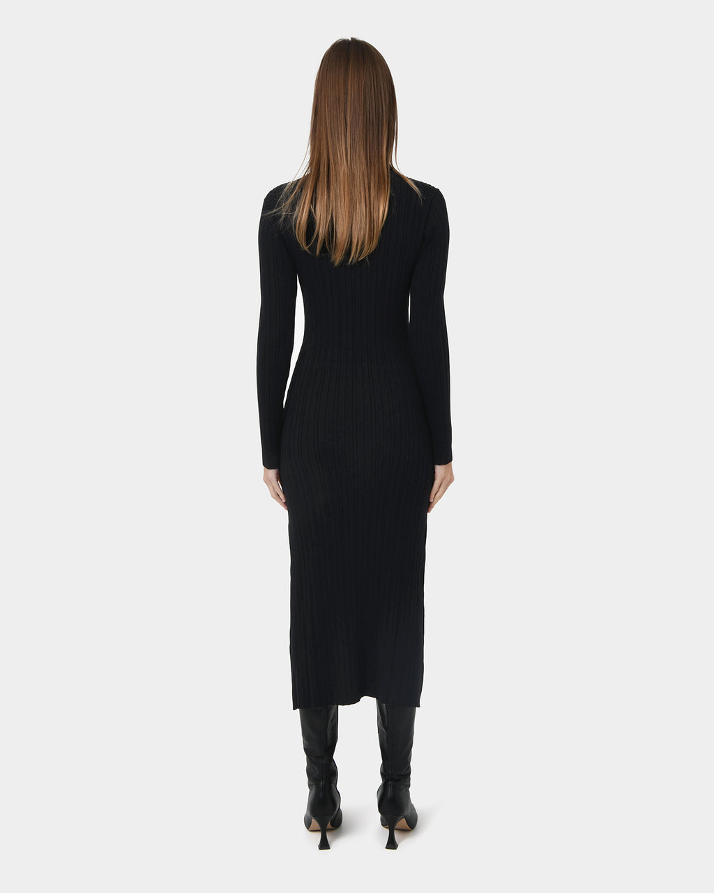 Diana Long Sleeve Knit Dress in black — back view