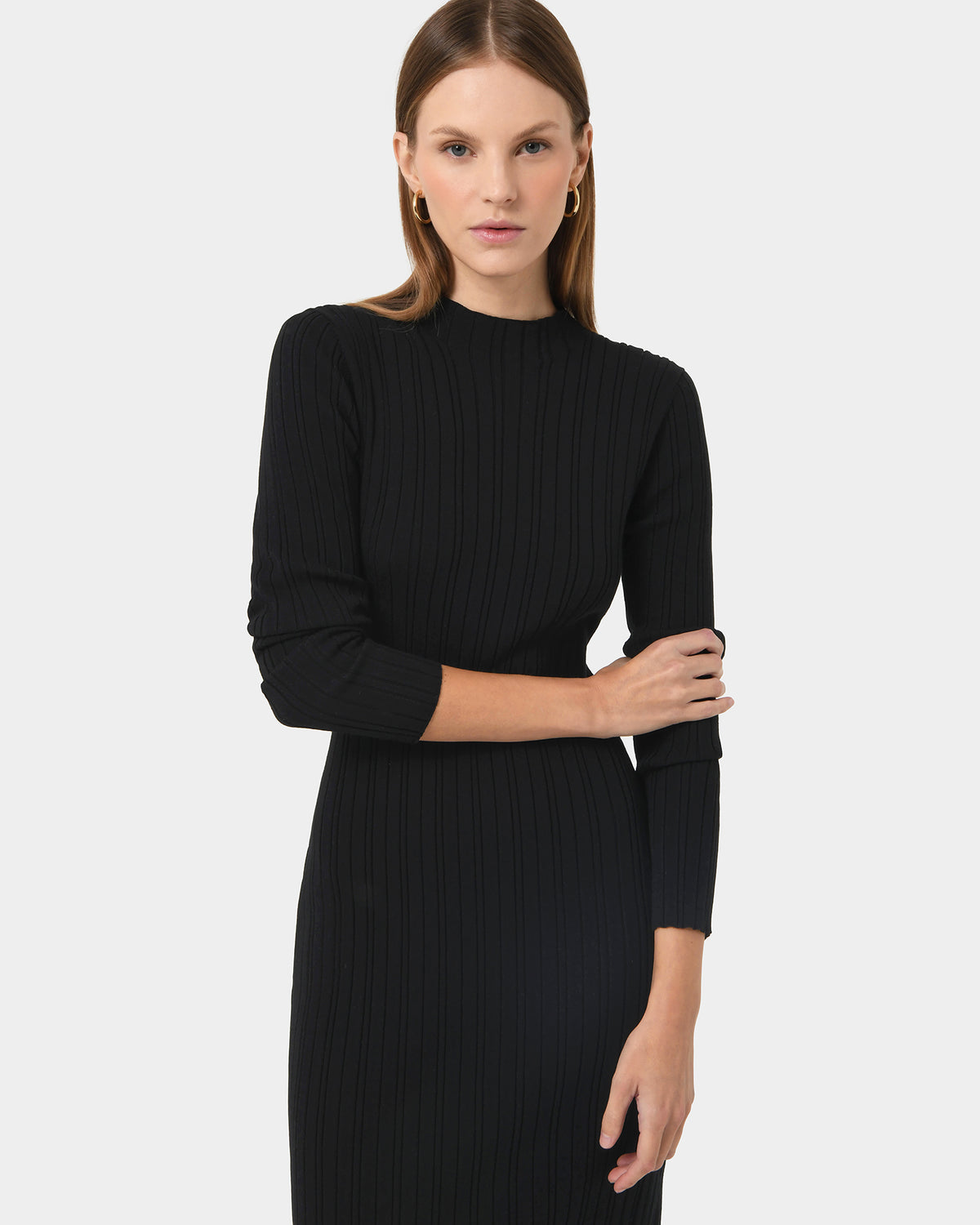 Diana Long Sleeve Knit Dress in black — close-up view