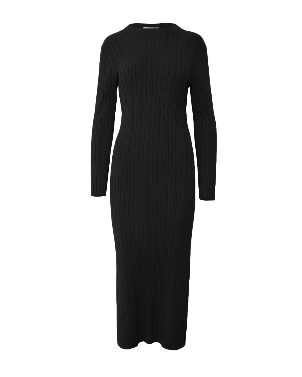 Diana Long Sleeve Knit Dress in black — product-only view