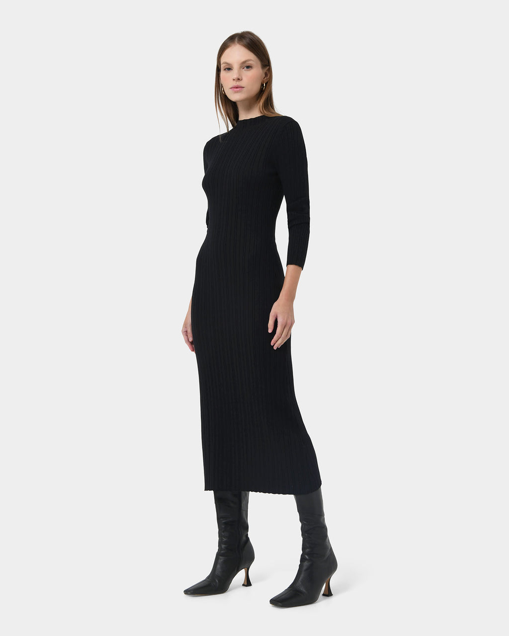 Diana Long Sleeve Knit Dress in black — side view