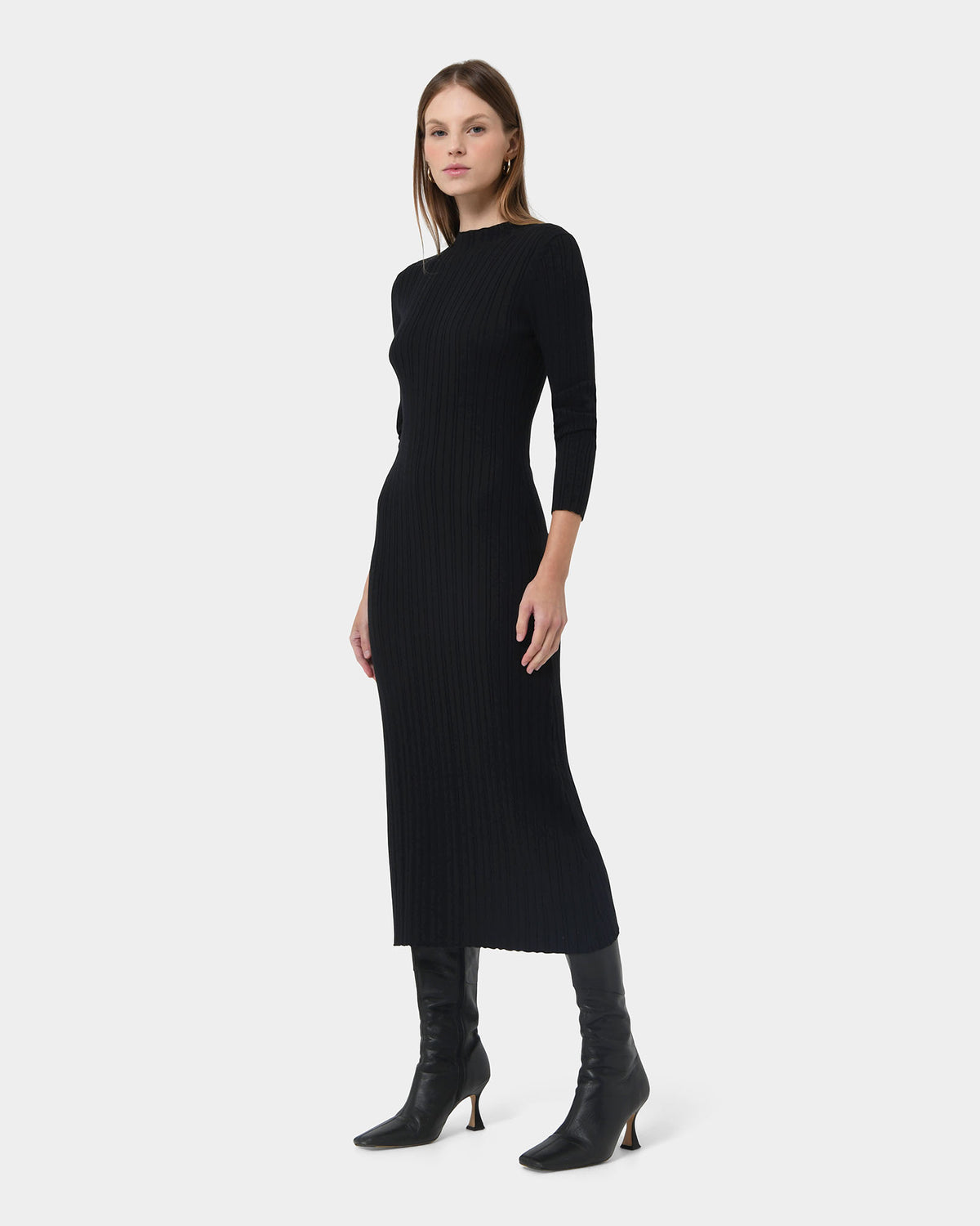 Diana Long Sleeve Knit Dress in black — side view