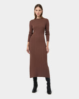 Diana Long Sleeve Knit Dress in mocha — full-length view