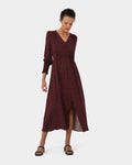 Lilah Animal Print Dress in deep red — full-length view