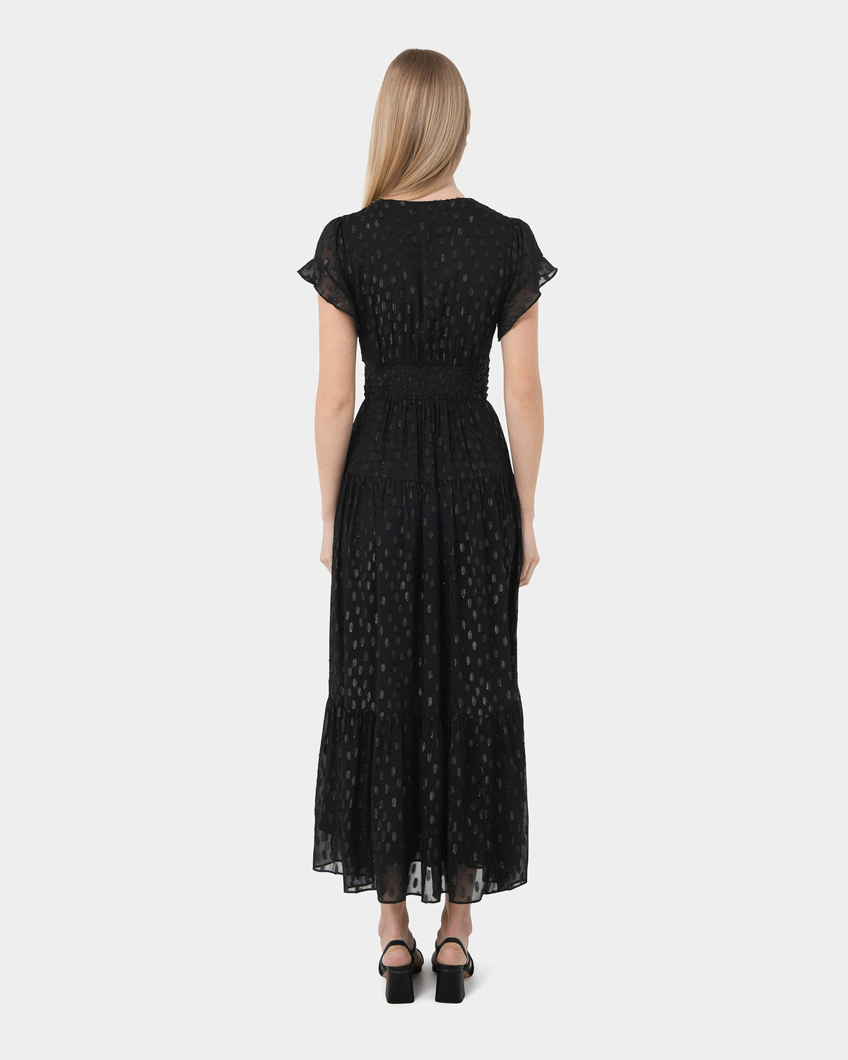 Minda Glitter Maxi Dress in black — back view