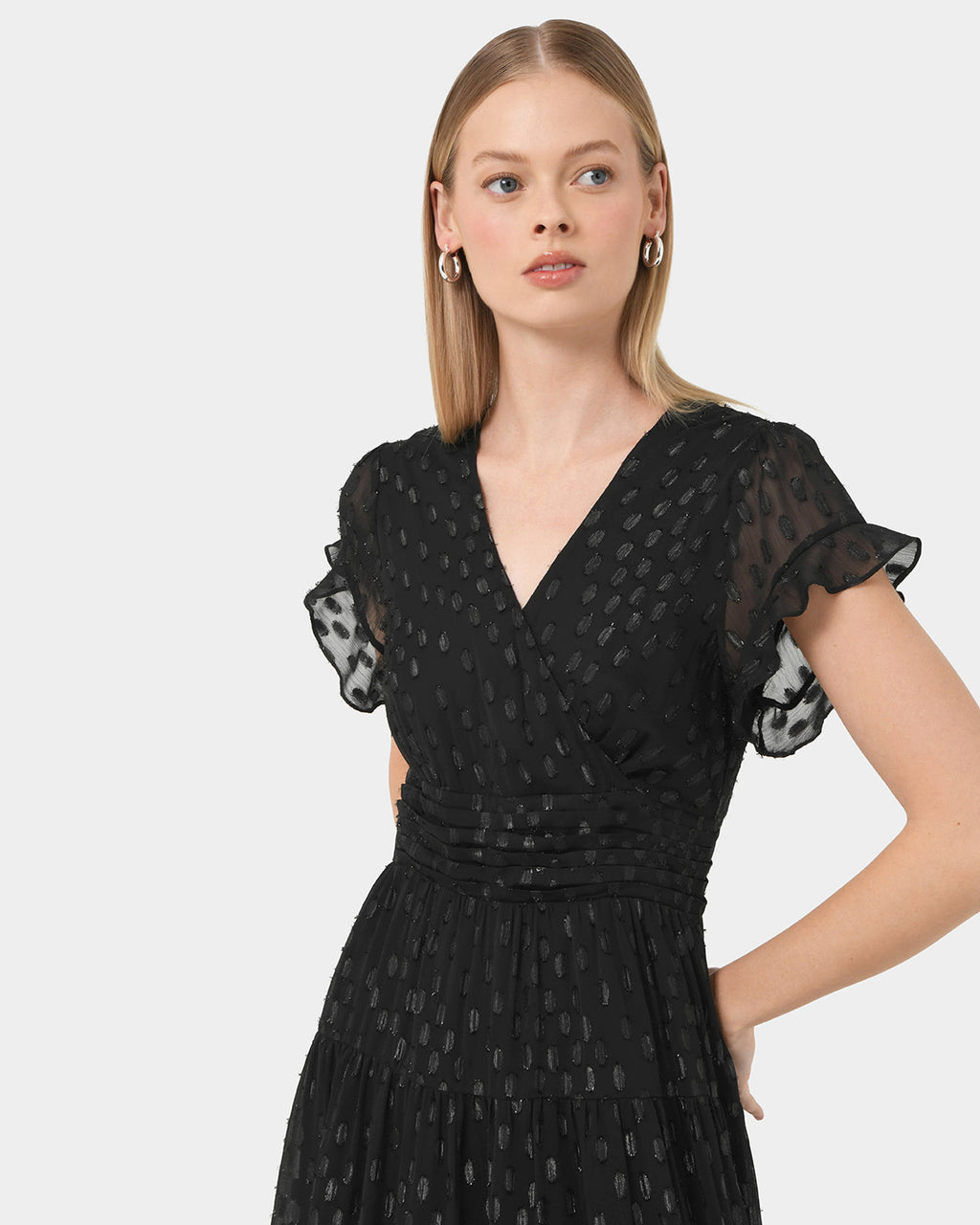Minda Glitter Maxi Dress in black — close-up view