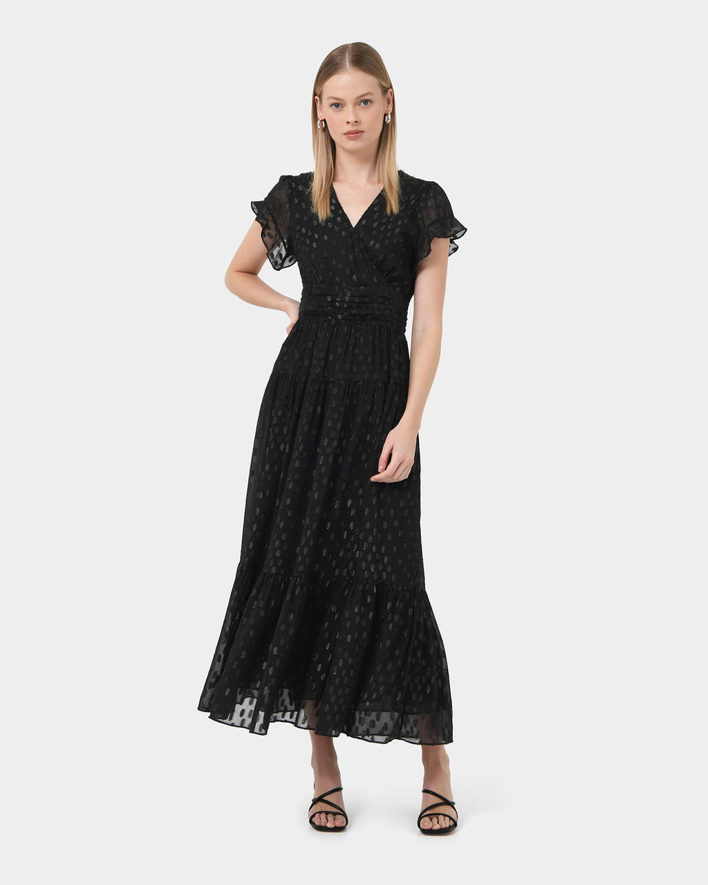 Minda Glitter Maxi Dress in black — full-length view