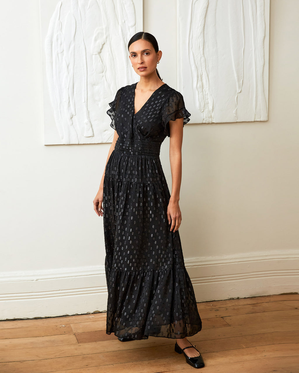 Minda Glitter Maxi Dress in black — full-length view 2