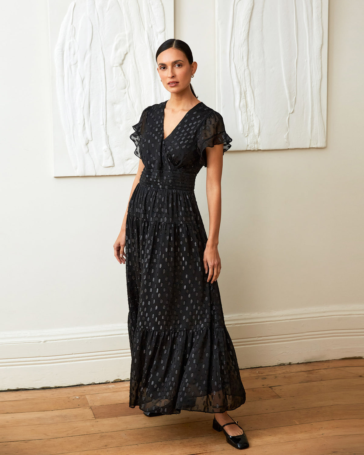 Minda Glitter Maxi Dress in black — full-length view 2