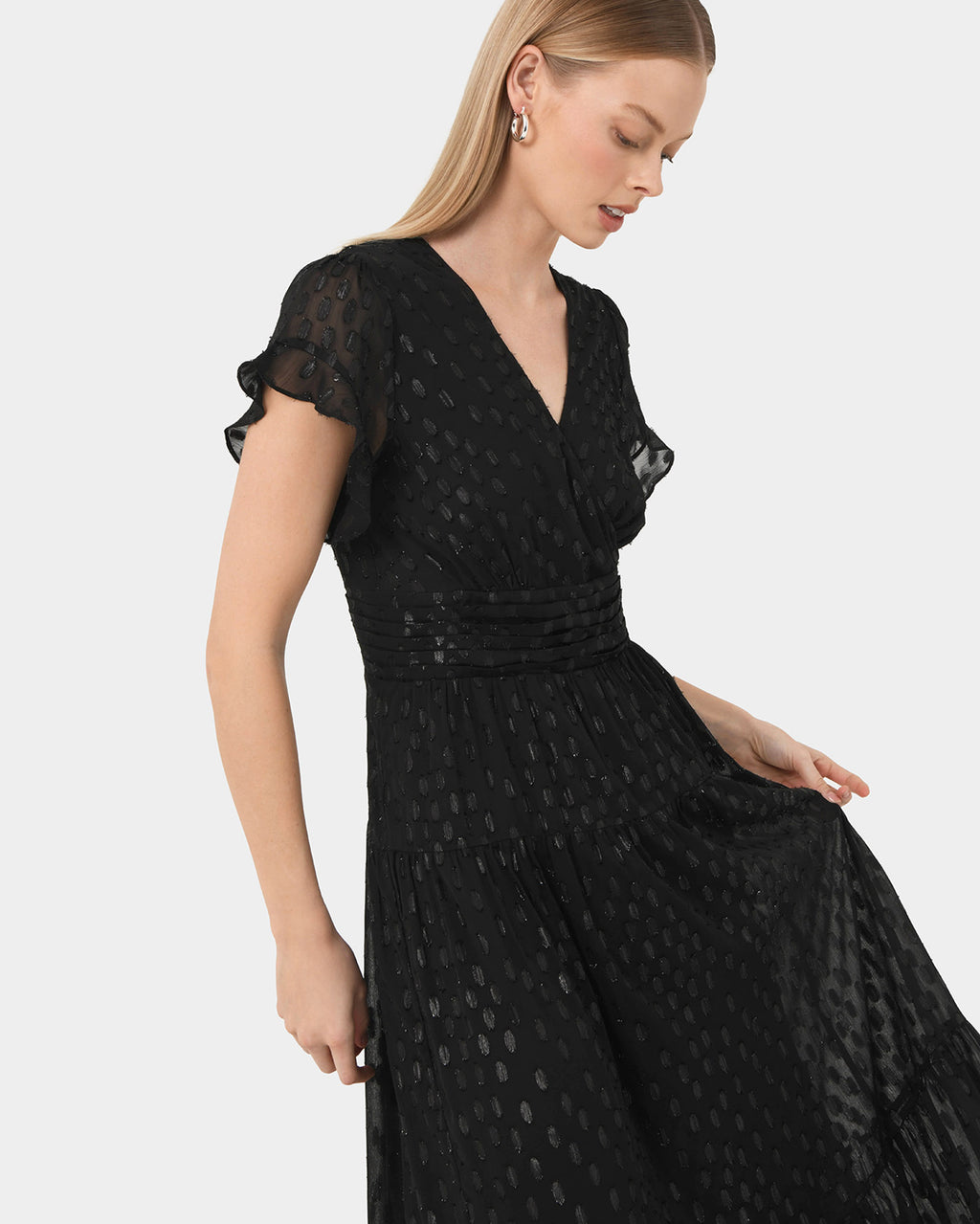 Minda Glitter Maxi Dress in black — side view