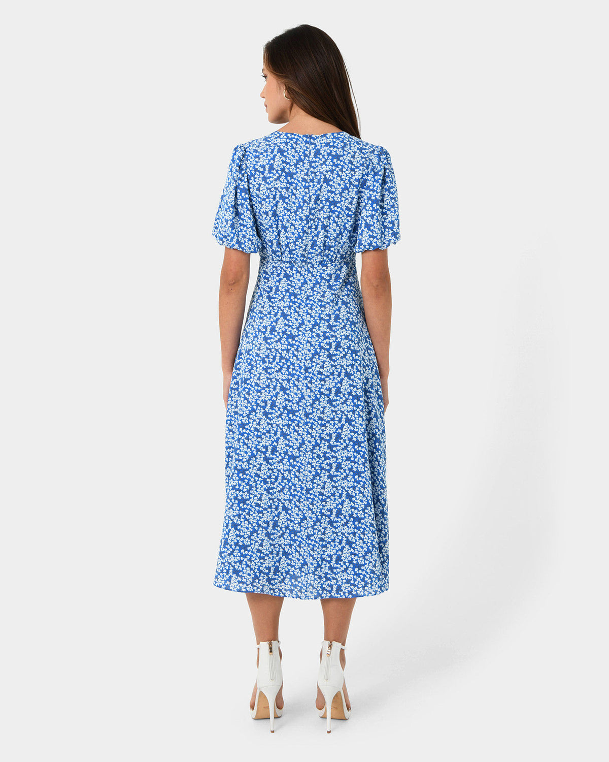 Cora Floral Dress in blue — back view